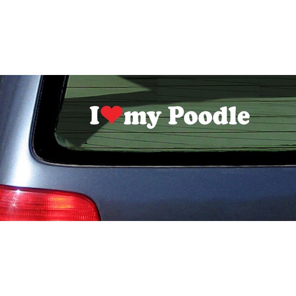 I Love My Poodle Dog White Lettering Red Heart Car Window Vinyl Decal Sticker