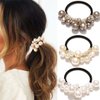 Fashey Pearl Hair Ties Beige Beaded Ponytail Holder 3 Pcs Pearls Hair Scrunchies Hair Accessories for Women (Beige)
