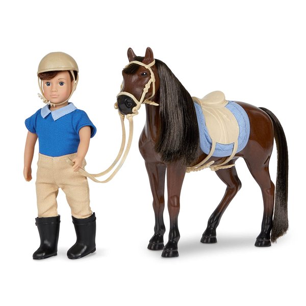 Lori Dolls – Brian & Barnaby – Mini Boy Doll & Toy Horse – 6-inch Doll & Dark Bay Thoroughbred Horse – Set with Clothes, Animal & Accessories – Playset for Kids – 3 Years +