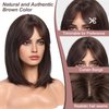 HAIRCUBE Dark Brown Wigs for Woemn Straight Wig with Curtain Bangs Shoulder Length Natural Synthetic Wig for Daily Use