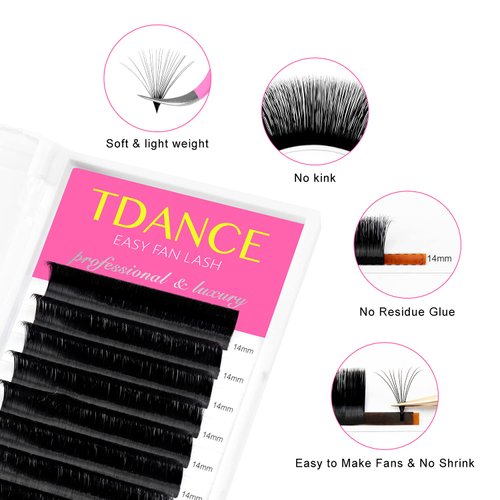 TDANCE Easy Fan Lash Extension Rapid Blooming Volume Eyelash Extensions C CC D DD J B L Curl 0.03-0.12mm Thickness Easy Fan Volume Lashes Self Fanning Eyelashes Extension (D-0.07,8-15mm)