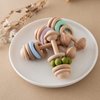 Wooden Baby Rattle Shake Toy for Babies Ring Grasping Toys for Toddlers Beech Wood Baby Rattle, Matcha Green