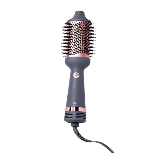 Hairitage Up in The Air Volumizing Brush + Hair Dryer for Curling & Straightening - Ceramic Tourmaline - One-Step Blowout Brush + Volumizer - Bouncy Blownout Hair - 2 Heat Speeds + Cool Option, Grey