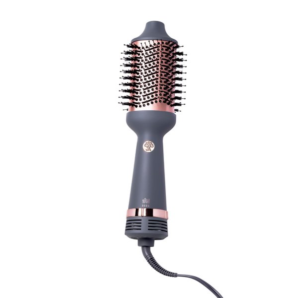 Hairitage Up in The Air Volumizing Brush + Hair Dryer for Curling & Straightening - Ceramic Tourmaline - One-Step Blowout Brush + Volumizer - Bouncy Blownout Hair - 2 Heat Speeds + Cool Option, Grey