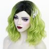 Half and Half Women's Green Wig Short Ombre Green Wig + Hairclip + Wig Cap, Short Curly Green Bob Wigs Women Girls Wave Wig Synthetic Fiber Hair Wigs for Cosplay Costume Party