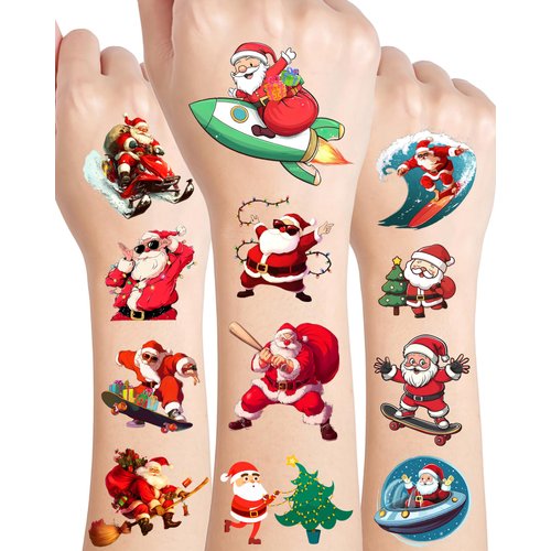 20 Sheets Funny Santa Temporary Tattoos Stickers,196 Pieces Santa Claus Themed Tattoos Stickers Party Decoration Supplies Party favors for Kids Adults