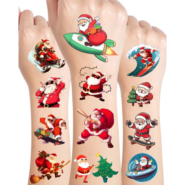 20 Sheets Funny Santa Temporary Tattoos Stickers,196 Pieces Santa Claus Themed Tattoos Stickers Party Decoration Supplies Party favors for Kids Adults