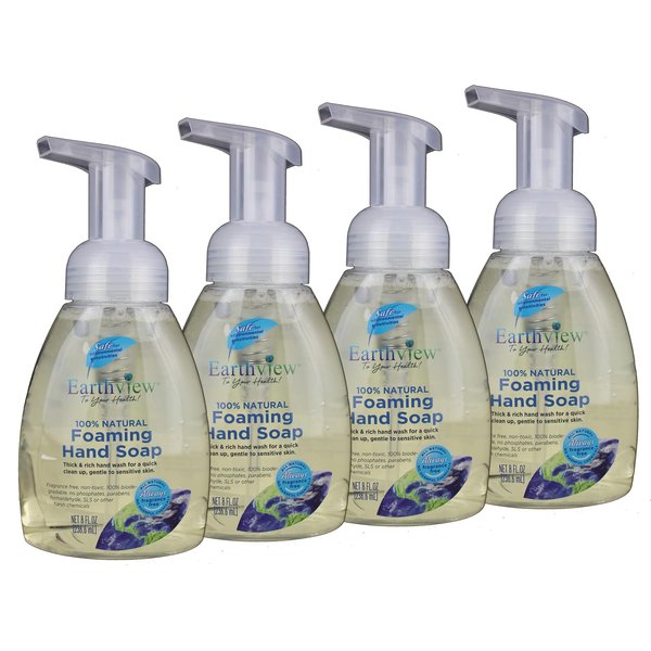 Earthview Fragrance Free Foaming Hand Soap, 4 Pk/ 8 Fl Oz (32 Fl Oz) | Unscented, Gentle, Moisturizing | Designed for Environmental Sensitivities (MCS, EI, MI free, Sulfate free, SLS free, Sensitive Skin, Unscented, Free & Clear, Naturally Derived, Eco-Fr