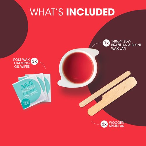 Nad's Brazilan & Bikini Wax Kit, Hair Removal For Women, Body Wax Specifically For Coarse Hair, At Home Waxing Kit With Hard Wax + Calming Oil Wipes + Wooden Spatula
