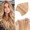 Halo Hair Extensions Real Human Hair,Prokyvity Halo Hair Extension 100% Human Hair,Halo Extensions Real Human Hair,Human Hair Halo Extensions,12P613 Golden Brown Mixed Bleach Blonde 16inch