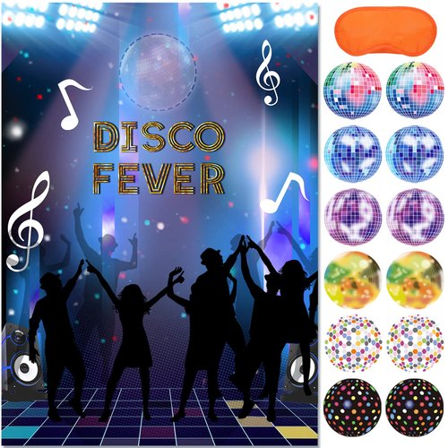 JOARHONAL Pin the Mirror Ball on the Disco Party - Disco Party Games for Kids 20" x 28" Disco 70s Party Game Poster with 24 Reusable Stickers 70s Themed Birthday Party Favor Sets