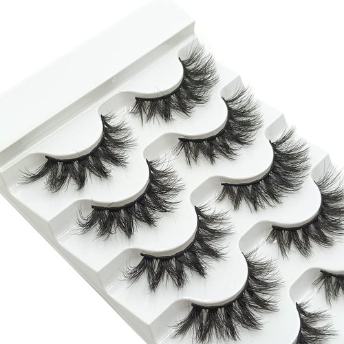 False Mink Lashes Curled 6D 15mm Fake Eye Lashes Wispy Lashes Natural Eyelash Soft Five Pairs (15mm LS04)