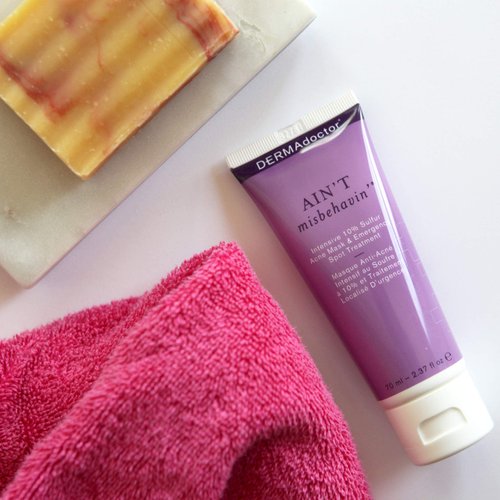 DERMAdoctor Ain't Misbehavin' Dermatologist Approved 10% Sulfur Acne Treatment Mask & Acne Spot Treatment, Clears Up Acne Blemishes | Allergy Tested, Hypoallergenic, Non Irritating - 2.3 fl oz