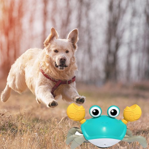 Crawling Crab Dog Toys,Escaping Crab Dog Toy with Obstacle Avoidance Sensor,Interactive Dog Toys with Music Sounds & Lights for Dogs Cats Puppy/Small/Medium Christmas Birthday Gifts Pets