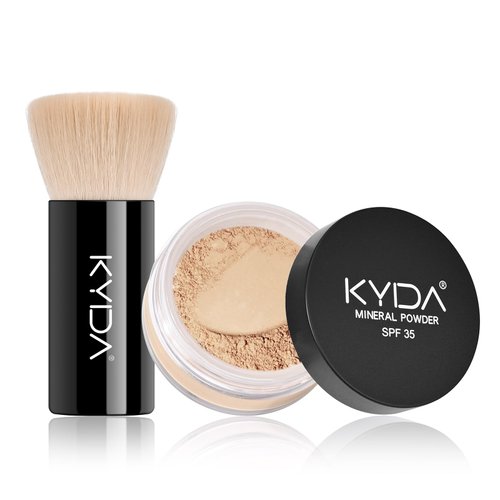 KYDA Mineral Powder Foundation, SPF 35 Lightweight Loose Powder Foundation, Skin-improving Mineral Foundation, Buildable Coverage, Natural Glow Base Makeup, with Foundation Brush, Fair Light