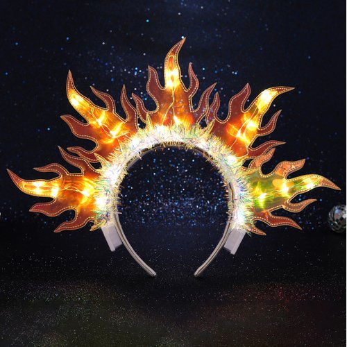 GENBREE Light Up Flame Headband Glowing LED Fire Hair Band Festival Party Costume Hair Accessories for Women
