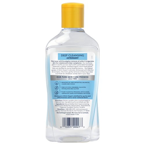 Dickinson's Enhanced Witch Hazel Deep Cleansing Astringent, Menthol and Eucalyptus, 92 % Natural Formula, 16 Fl. Oz.