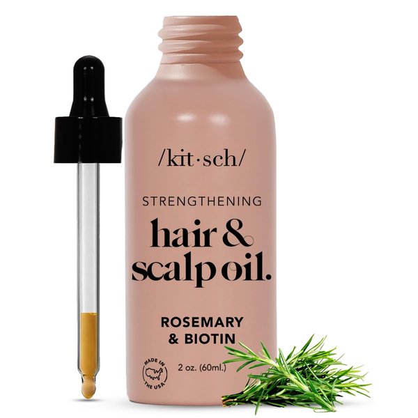 Kitsch Rosemary Oil for Healthy Scalp, Pre Wash Scalp & Hair Oil Infused with Biotin, Hair Strengthening Treatment, Nourishing & Volumizing in Recycled Bottle, 60 mL