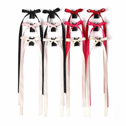 Chaormrey Hair Bow with Small Hair Claw for Women,12Pcs Hair Clips Hair Ribbon with Long Tail,Hairpin Hair Barrettes for Women Girls Birthday Gifts