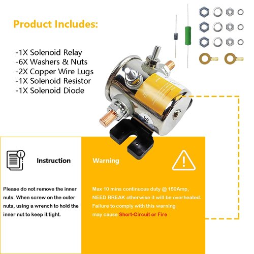 36 Volt #70 Series Continuous Duty Solenoid Relay Nickel-Plating with Resistor & Diode Kit | Fit for EZGO Electric Golf Cart, Upgrade Mount Bracket | OE# 27855G01 11761G1 27855G02 31680G1 3016