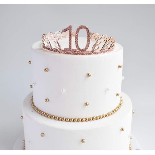 10th Birthday Pink Tiara and White Sash Glitter Satin Sash and Crystal Rhinestone Tiara Crown for Happy 10th Birthday Party Supplies Favors Decorations 10th Birthday Party Accessories