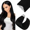 Ve Sunny Black Tape in Hair Extensions Human Hair #1 Jet Black Tape in Human Hair Extensions Adhesive Pu Tape in Hair Extensions Real Human Hair Black Hair Extensions Skin Weft 25g 10pcs 16inch