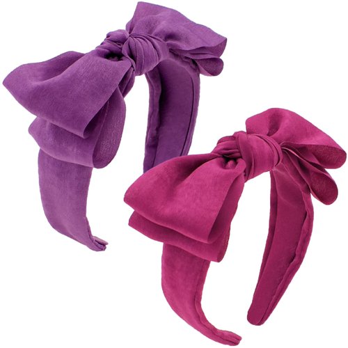 BEGOOD Bow Headbands for Women Double Layer Bow Knotted Headband Red Fashion Headbands Purple Designer Headbands Top Knot Turban Hair Accessories for Girls 2Pcs