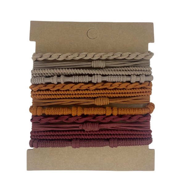 12pcs Hair Tie Bracelets, Boho Hair Ties, Hair Ties for Women, Elastic Hair Ties, Hair Bands for Ponytails (Sahara, Chestnut, Burgundy)