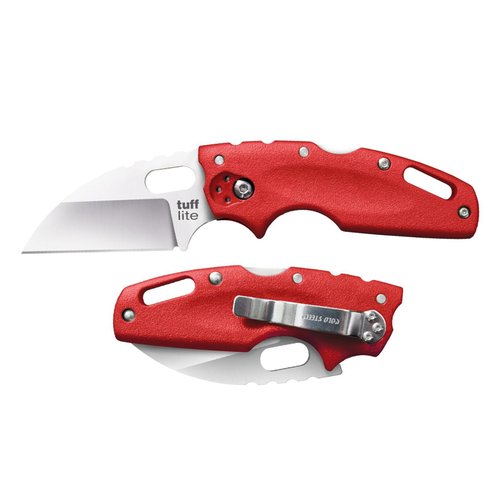 COLD STEEL Tuff Lite 2.5" AUS8A Sheepsfoot Razor-Sharp Plain Blade 3.5" Griv-Ex Red Handle Pocket Folding Knife, Boxed