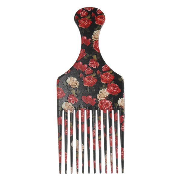 VOCOSTE Wide Tooth Afro Hair Pick Comb, Hair Styling Tool for Men Plastic Flower Pattern, 7.5 Inch