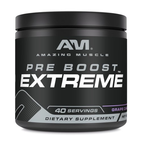 Amazing Muscle Pre Boost Extreme | 40 Servings | 580 Grams Powder | Pre Workout Supplement | Made in USA (40 Servings, Natural Grape Candy)