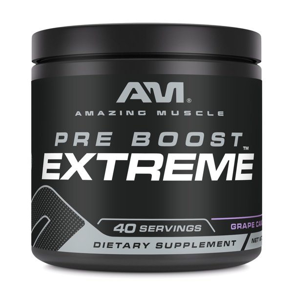 Amazing Muscle Pre Boost Extreme | 40 Servings | 580 Grams Powder | Pre Workout Supplement | Made in USA (40 Servings, Natural Grape Candy)