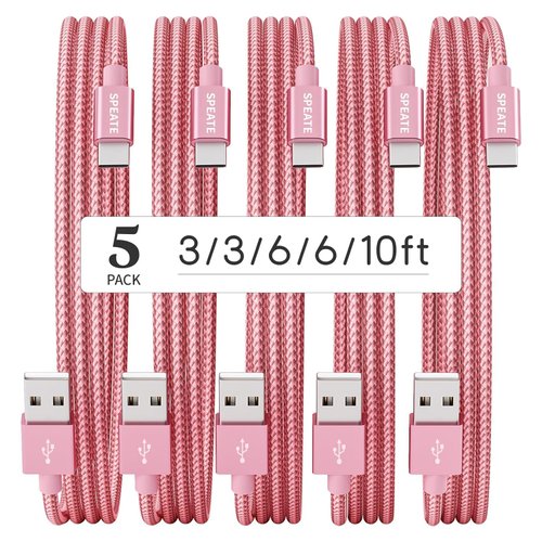 SPEATE USB C Cable, Nylon Braided USB to USB C Cable, Type C Charger Fast Charging Cable [5-Pack, 3/3/6/6/10FT], USB A to USB C Cable for Phone 16/15/iPad, Galaxy S/Note/A, Pixel and More