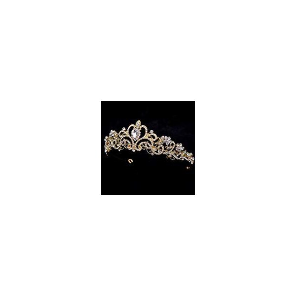 Quinceanera Princess Crown for Adult Rhinestone Tiara Birthday Bridal Pageant (Gold)