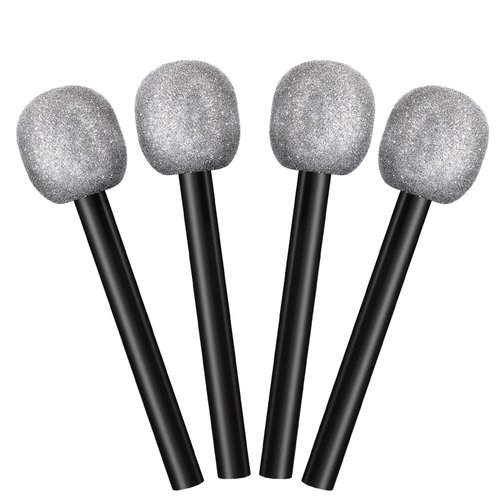 Yaomiao 4 Pcs Fake Microphone for Kids Plastic Bling Glitter Microphone Prop Sparkly Popular Singer Party Favors for Cosplay Party Supplies Disco Stage Party Favors(Silver)