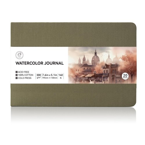 Lightwish Watercolor Sketchbook, 100% Cotton Cold Press Art Supplies Watercolor Paper Journal 3.8 * 5.1In, 20 Sheets (140lb/300gsm), Acid-Free for Watercolors, Gouache, Acrylics