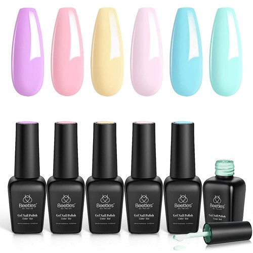 Beetles Gel Nail Polish Set 6 Colors Pastel Yellow Pink Blue Gel Polish Gel Nail Polish Soak Off Nail Lamp Uv Gel Nail Kits Nail Art Manicure DIY Nail Home