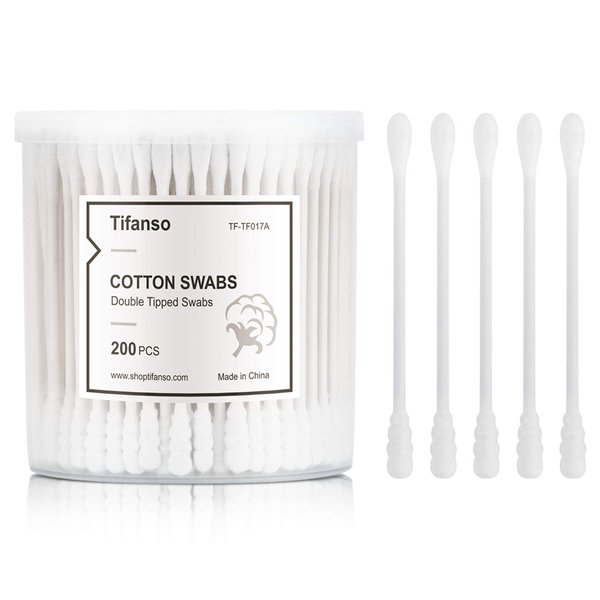 Cotton Swabs, tifanso 200 Count Natural Double Tipped Cotton Bubs, Cruelty-Free Cotton Swabs, Chlorine-Free Hypoallergenic (White)