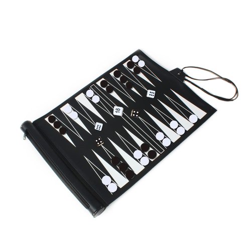 Andux Rollable Backgammon Board Game PU Portable Chess Set PGSLQ-01(Black)