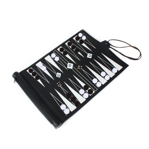 Andux Rollable Backgammon Board Game PU Portable Chess Set PGSLQ-01(Black)