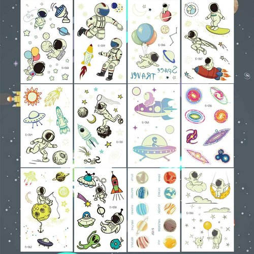 Ooopsiun Space Tattoos for Boys Glow in The Dark - 90 Luminous Styles, Space Birthday Party Decorations Favors for Kids Boys