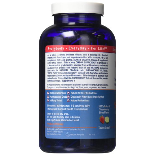 Fish Oil Capsules, Omega Sufficiency by Innate Choice, Strawberry Lime 240 Capsules