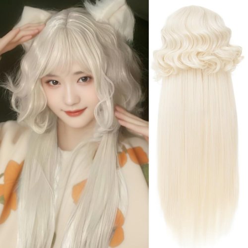 Salaibs Blonde Long Curly Wigs for Women with Bangs Natural fluffy Wig Synthetic Wig Cosplay Costume Hair Wig