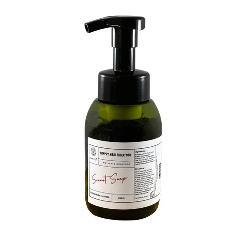 SHY CO. Secret Soap - Natural Facial and Body Foaming Cleanser for Acne & Blemishes - 10oz, Unscented, Gentle Wash, All Skin Types - Shea Butter, Coconut Oil, Plantain Leaf, Cocoa Powder, & Vitamin E
