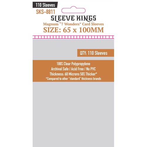 Sleeve Kings Magnum 7 Wonders Card Sleeves (65x100mm) - 110 Pack, 60 Microns