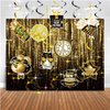 Happy New Year Decorations/New Year Eve Party Decorations 2025/New Years Decorations Black Gold Hanging Swirls/Happy New Year Decorations 2025 Hollywood Party NYE Decorations