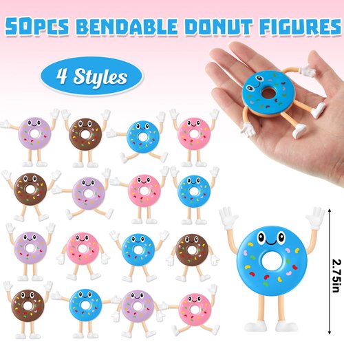 Hungdao 24 Pcs Bendable Donut Figures 4 Inch Bendable Toys Donut Party Favors Stretchy Donut Toys Stress Relief Fidget Toys for Boys Girls Birthday Gifts Goodie Bag Stuffers Pinata Fillers