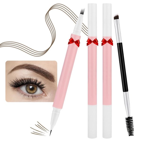BINGBRUSH 2-in-1 Dual-Ended Eyebrow Pencil Micro 4 Point and Precise Brush - Eye Makeup Lift & Snatch Long-Lasting Waterproof Natural Eyebrow Hair (2Pcs 03# Black brown)