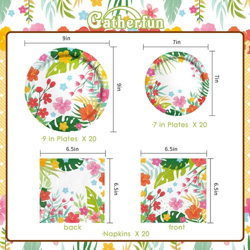 Gatherfun Tropical Luau Party Supplies Kit for 20 - Aloha Hawaiian Party Decorations with Disposable Paper Plates and Napkins | BBQs & Summer party