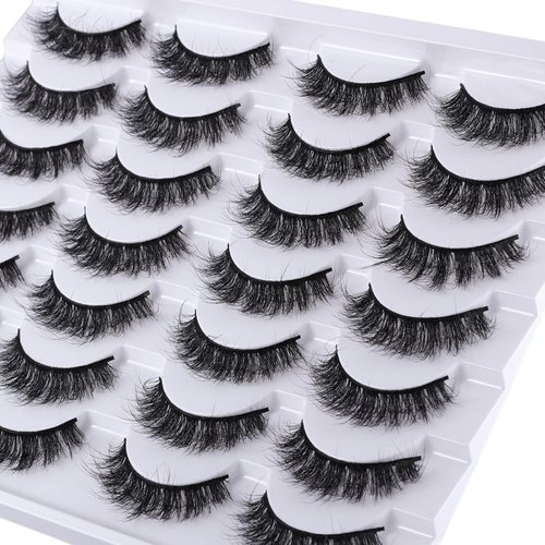 Mebver Lashes Eyelashes 8D Fluffy False Eyelashes Wispy Faux Mink Lashes Light Weight Fake Eyelashes Cat Eye Lashes 14 Pairs Pack